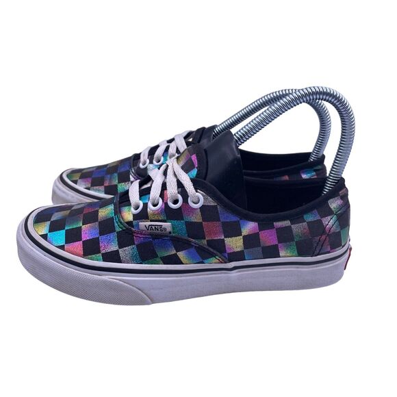 Vans Authentic Iridescent Check Black Canvas Shoes Mens Size 4.5 Womens Size 6 - Picture 2 of 9